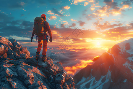 男人在山顶看日出背景图片