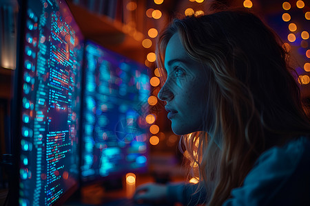 素材网站开发女人凝视着电脑屏幕背景