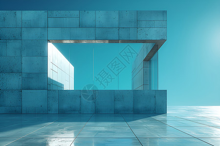 外墙设计蓝天下的艺术馆建筑外墙插画
