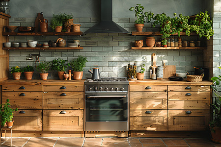 木质橱柜的厨房背景图片