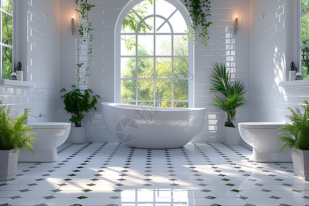 露天浴室洁白的现代浴室设计图片