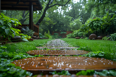 花园环境雨中花园的小径背景