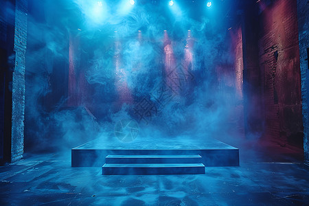蓝色烟雾素材舞台上的蓝色烟雾背景