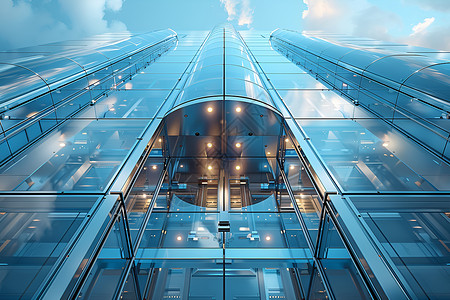 建筑反射玻璃电梯特写背景