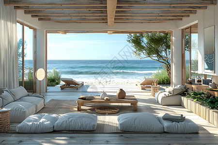沙滩建筑海滩小屋中的沙发插画