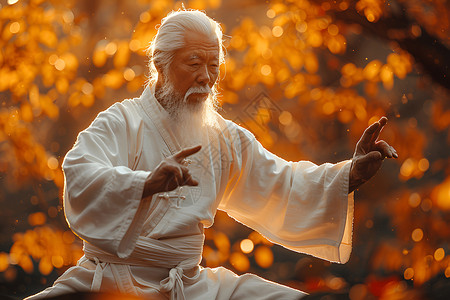 中华武术文字白衣大师在练习武术背景