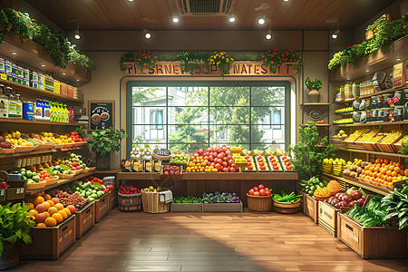 水果店背景水果店内的水果插画