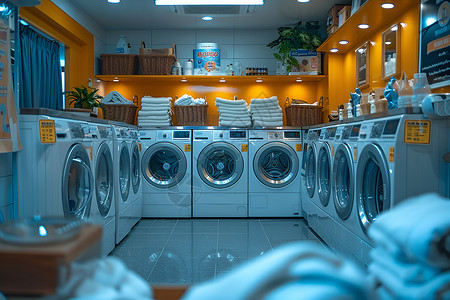 干洗店内的洗衣机高清图片