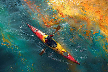 皮划艇比赛水域中的漂浮划艇插画