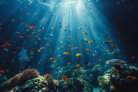 海洋日标题海底的珊瑚和鱼群背景