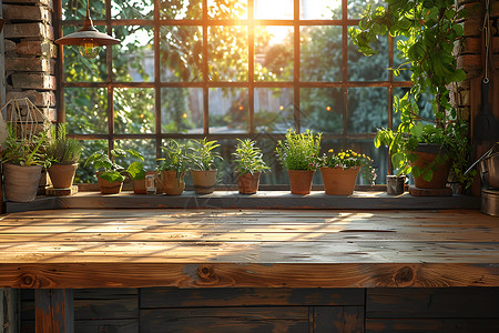 窗台前的木桌背景图片