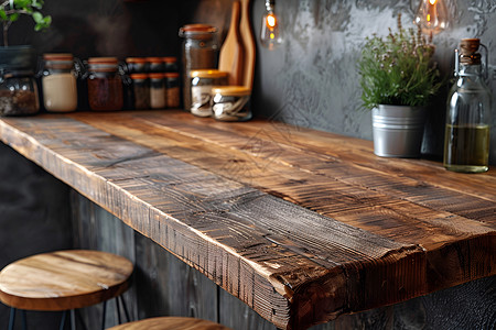 济内厨房内的木桌背景