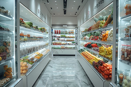 冷柜超市里的生鲜冷藏柜背景