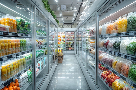 超市冰柜琳琅满目的冰柜背景