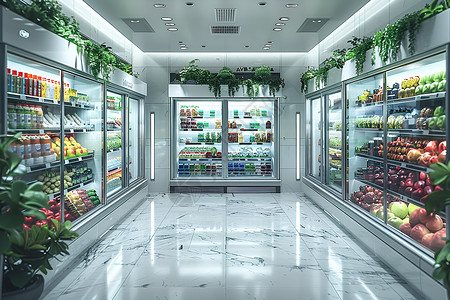 超市冷柜超市里的冰柜背景