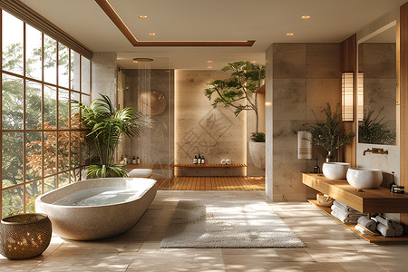 浴缸图片明亮宽敞的浴室背景
