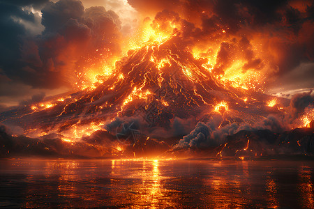 奥弗涅火山展示的火山喷发插画