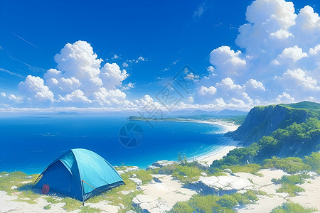 海边的帐篷插画背景图片