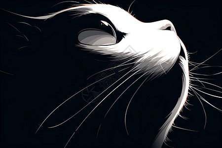 黑线条素材黑白色的猫咪插画插画