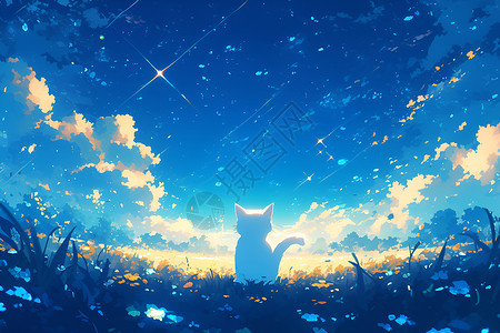 猫咪抬头仰望星空高清图片