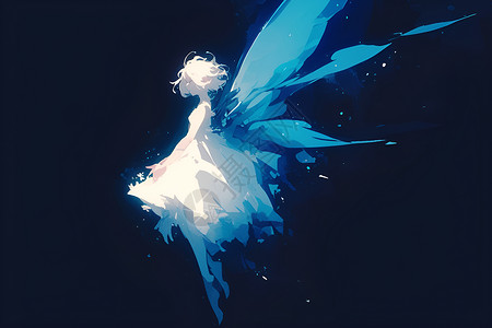 白色光芒光圈白色翅膀的仙女插画