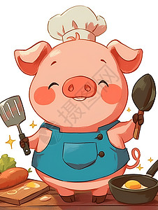 小猪卡通小猪厨师的魅力插画