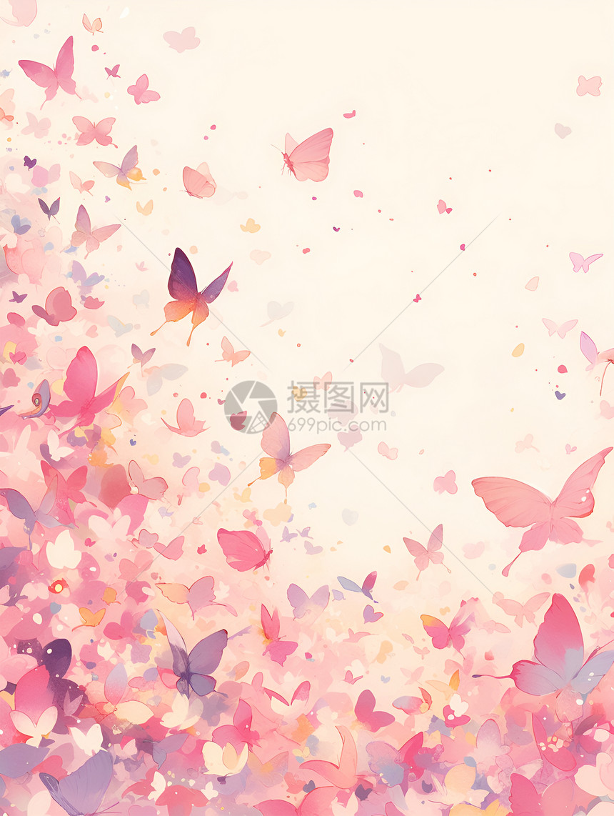 粉色的花卉和蝴蝶图片