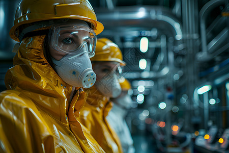 工人戴口罩化学工厂中的工人背景