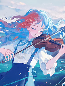 控制音乐女孩演奏小提琴的女孩插画