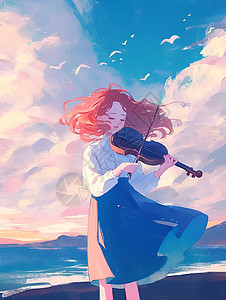 音乐美酒拉小提琴的女孩插画