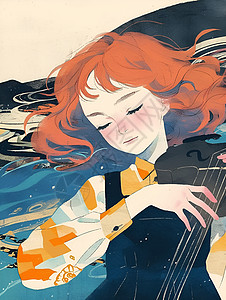 女孩拉小提琴弹奏的女孩插画