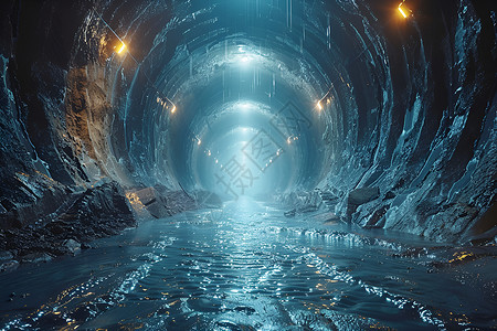 高速施工夜幕下的隧道设计图片