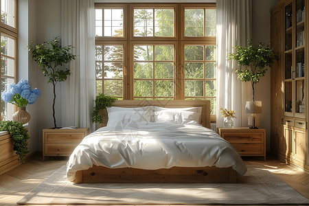 床极简晨曦微光下的现代极简风卧室背景