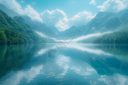 湖畔宁静山水倒映高清图片
