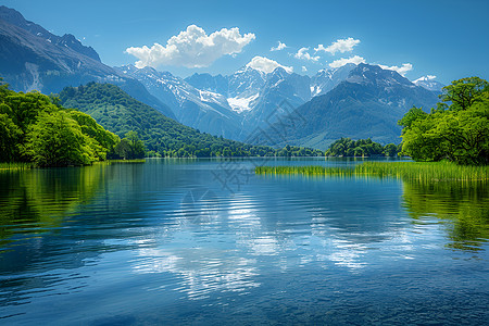 湖畔羽扇豆宁静湖畔的美景背景