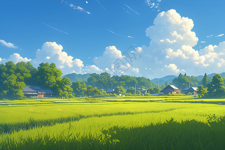 绿色稻田插图背景图片