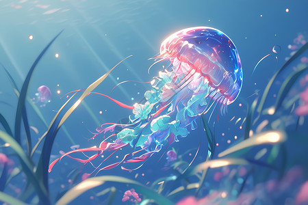 海洋中的水母背景图片