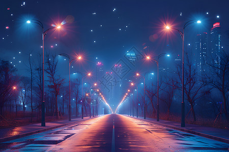 城市路灯夜景夜景中的智能路灯插画