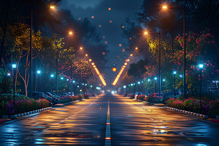 夜幕下的智能街灯高清图片