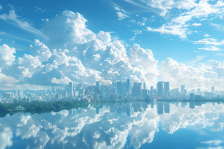 云朵城市素材云端下的城市插画