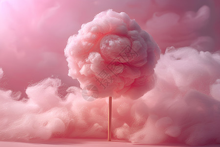 天空下的粉色棉花糖高清图片