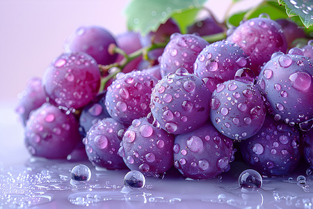 紫色水珠美味的紫色葡萄背景