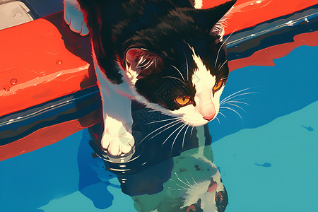 猫咪在水边嬉戏插画