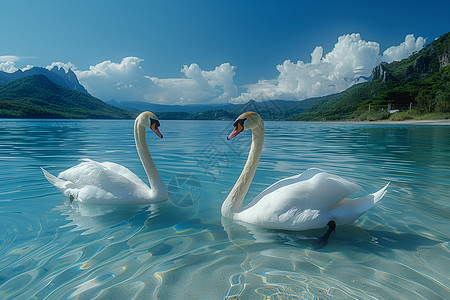 约会的白天鹅清澈湖面的白天鹅背景