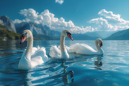 湖面游泳的白天鹅高清图片