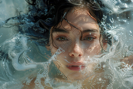 头部浮出水面的女人高清图片