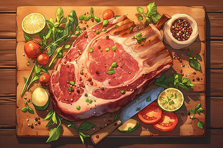 鲜肉蔬菜鲜美的肉类插画