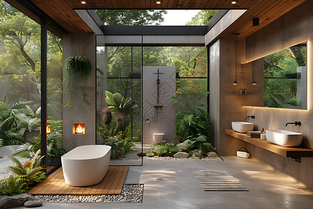 卫生间浴缸宽敞的家居卫生间背景