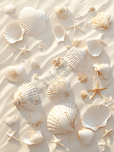 花散落沙滩上散落着贝壳插画