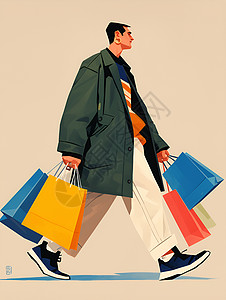 时尚购物袋购物的男子插画